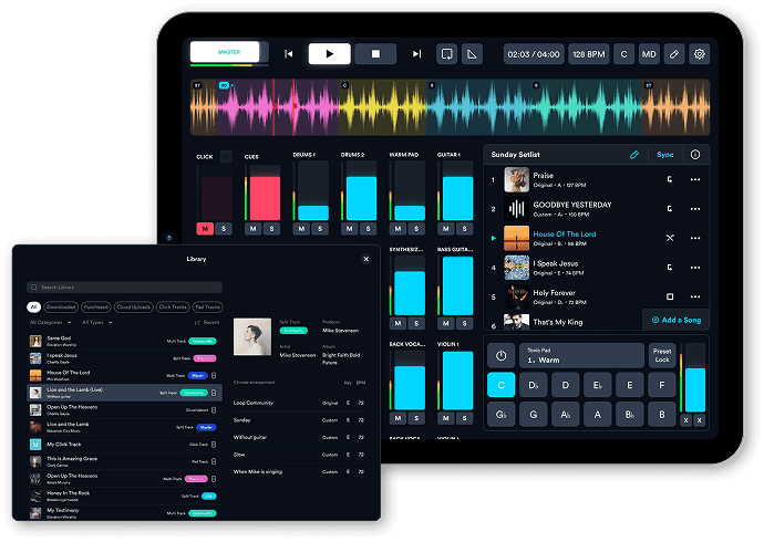 Prime app on a tablet and song library