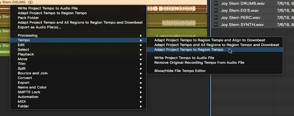 logic pro x tempo operations window