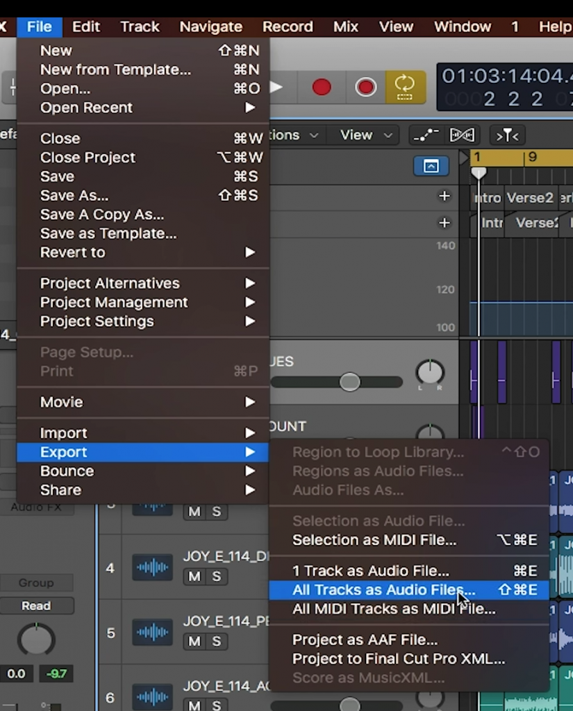 exporting multiple tracks as one logic pro x 10.4.8