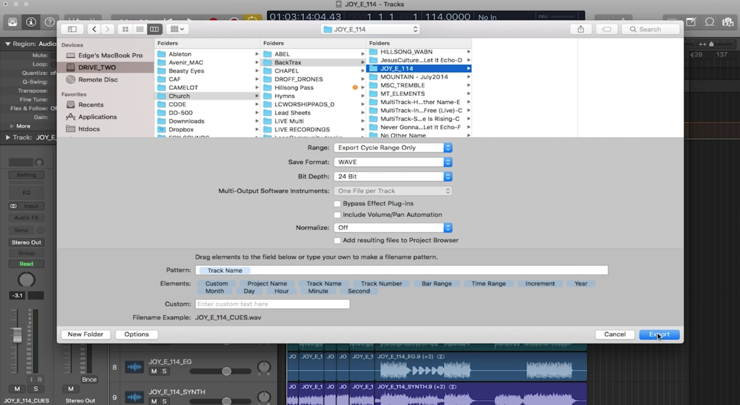 exporting multiple tracks as one logic pro x 10.4.8